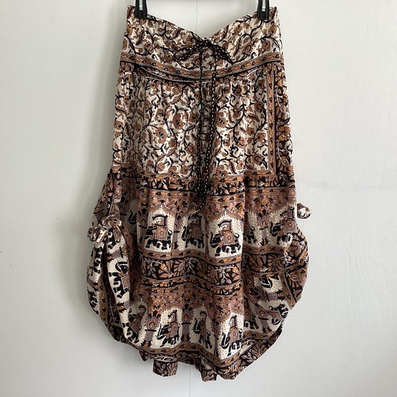 Tiered boho cottagecore upcycled bedspread elastic drawstring maxi skirt sm to L - Picture 10 of 16